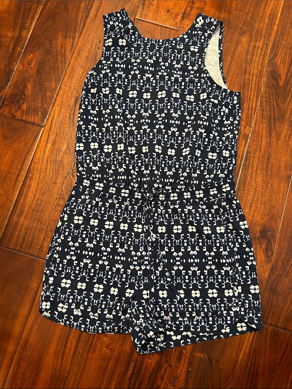 Athleta Navy Abstract Print Sleeveless Romper